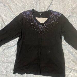 Elegant Black and Blue Embellished Women's Blouse